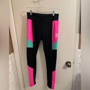 Puma leggings. Black, hot pink and green
